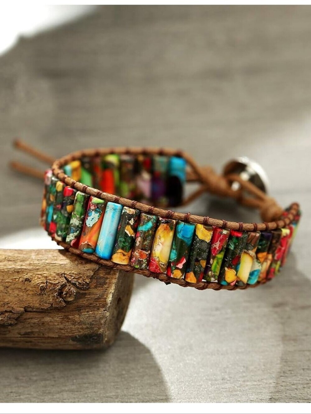 Bohemian Multicolor Beaded Leather Wrap Bracelet